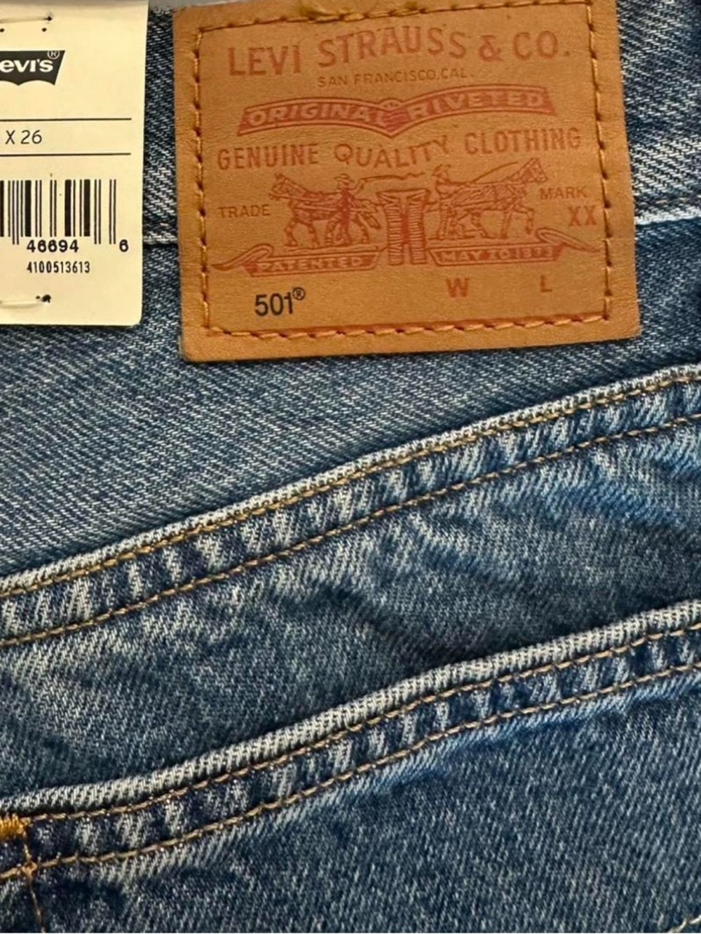 Levi's 501 Blue Jeans with White Floral Print - Picture 8 of 8
